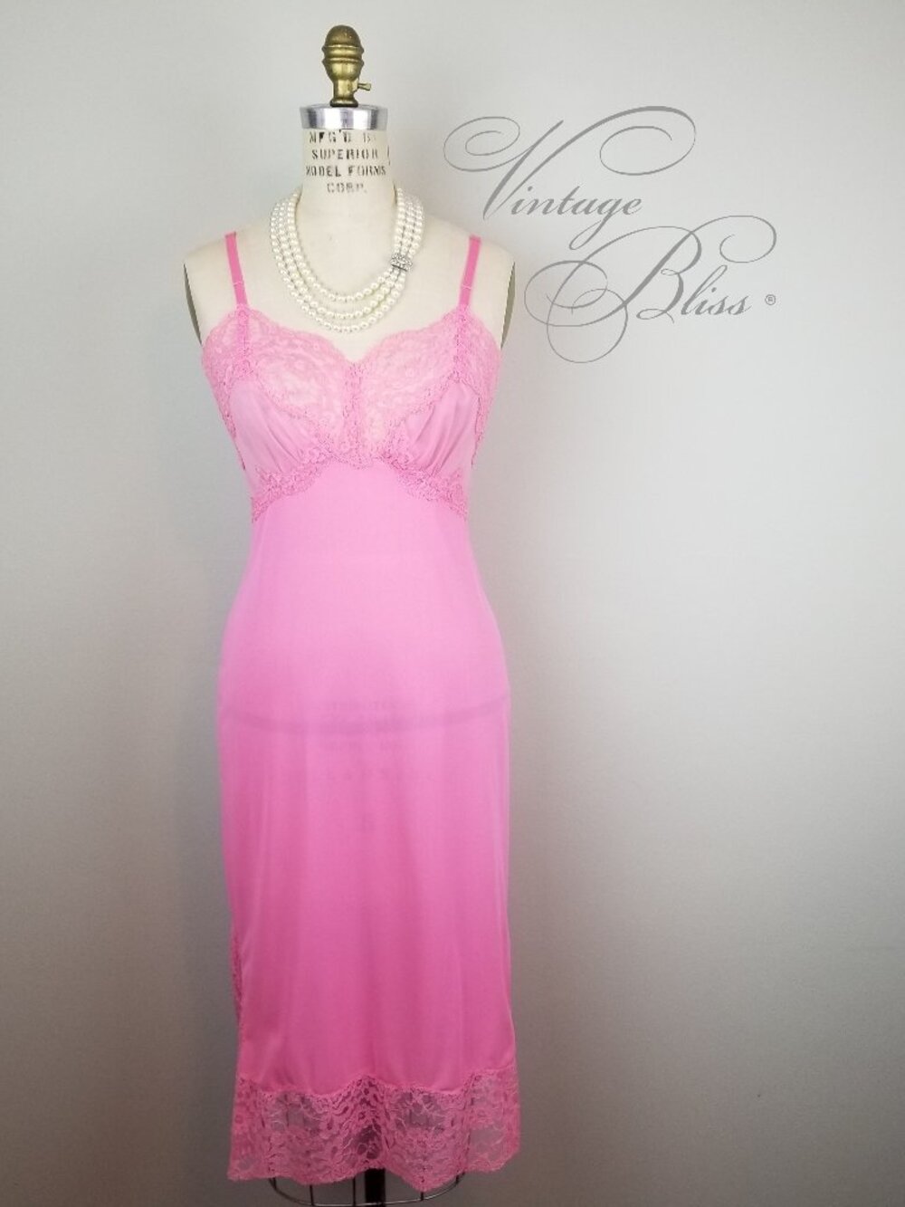 Vintage 1950's Fabulous Pink with Sheer Lace Slip Chemise Bust Size 32